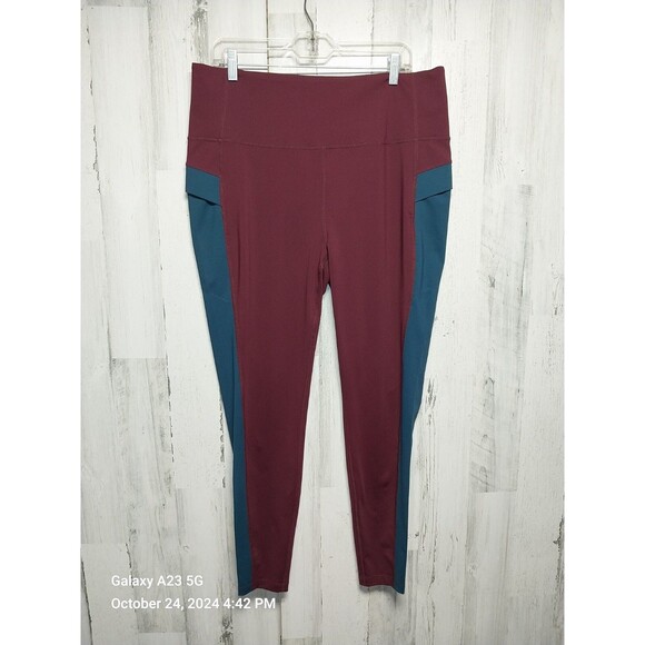 Eddie Bauer Women's XL Burgundy Blue Leggings Pockets - Picture 1 of 9